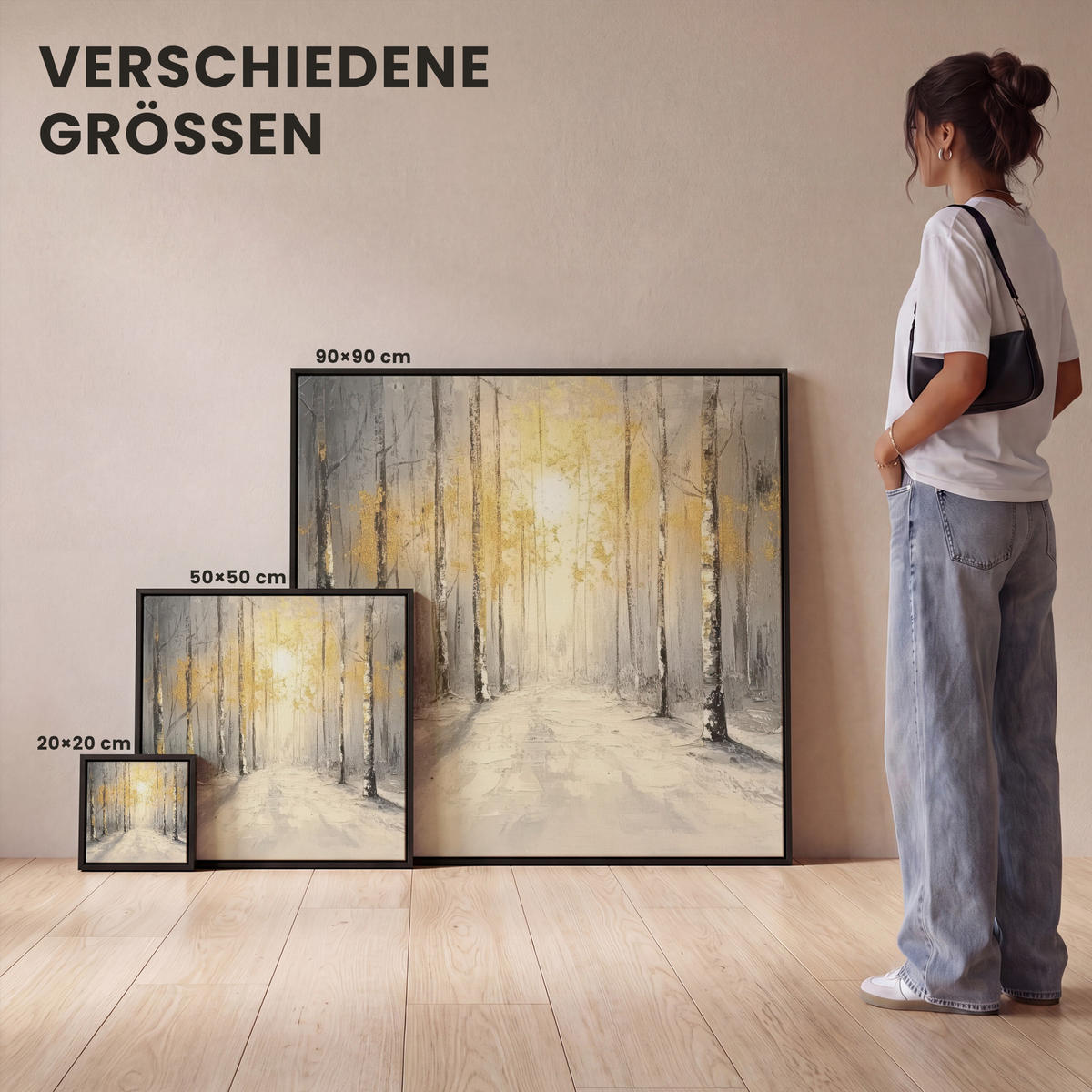 LEINWAND Bilder mit Rahmen - Winter - Abstrakt - Schnee - Natur - Sonne - 20x20 - Grau, Textil (20/20cm) - MuchoWow