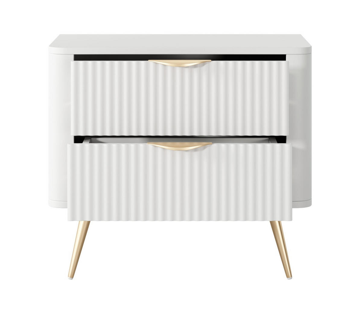 NACHTSCHRANK 63 cm mit Schubladen, 63 cm, Beinen, Weiß - Goldfarben/Weiß, Holz/Metall (63/55/38cm) - Emporius