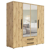 KLEIDERSCHRANK Modena in der Farbe Artisan-Eiche, mit Spiegel, mit Tür, mit Türen und Schubladen - Schwarz/Eiche Artisan, Holzwerkstoff/Kunststoff (200/206/59cm) - Ravio
