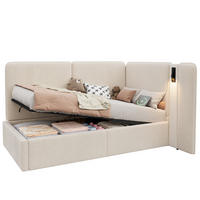 DAYBETT Beige Samt 90x200 USB Hydraulik Stauraum Schlafsofa - Beige, Textil (90/200cm) - FLIEKS
