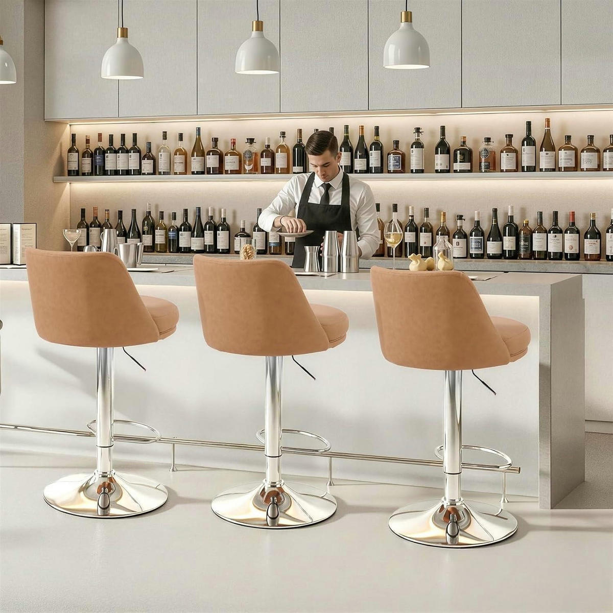 BARHOCKER 2er Set Höhenverstellbar PU-Leder Braun - Braun, Kunststoff (48/85/45cm)