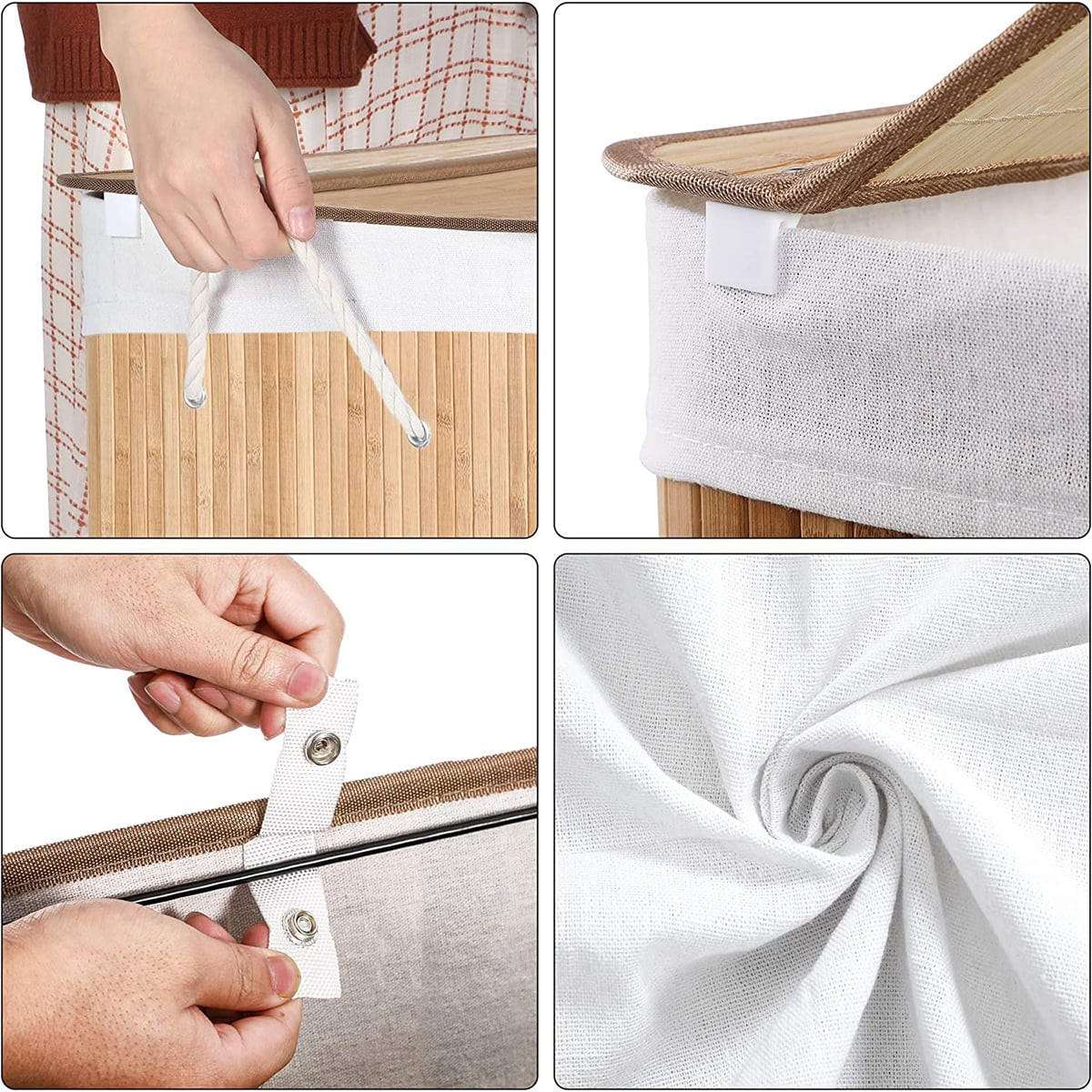 BAMBUS-WÄSCHEKORB mit 3 Fächern, Deckel und Griffen, 150L - L60 x H61,5 cm - Braun, Holz (40/61.5/60cm) - Calicosy