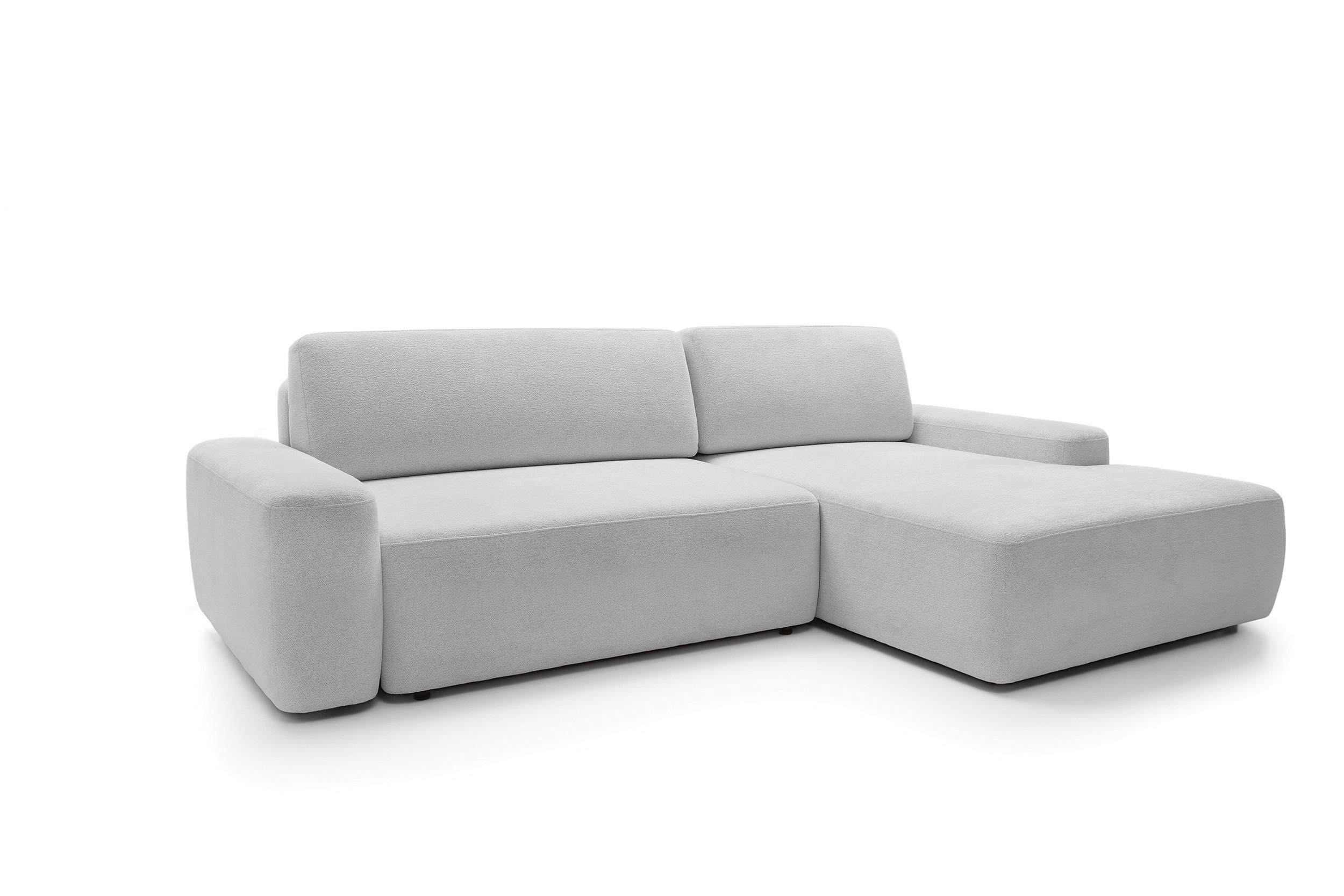 ECKSOFA BOULI 4-Sitzer Polstersofa Raven mit Schlaffunktion 130x210 cm Bettzeugablage 264x162x82 cm rechts, Farbe: Grau​ - Silberfarben, Holz/Textil (264/162cm) - DomoHome