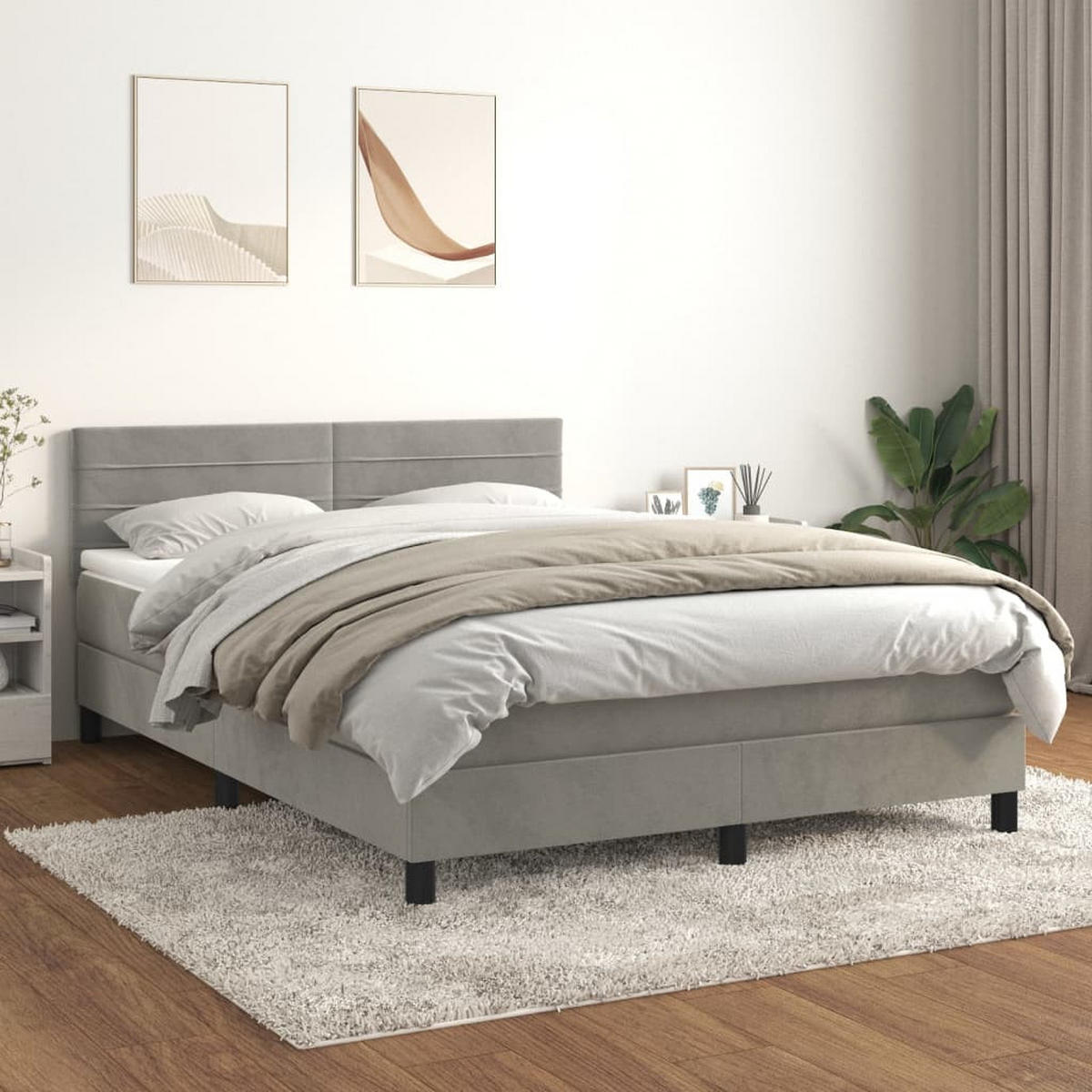 BOXSPRINGBETT 140/200 Cm Grau Samt - Grau, Textil (144/203cm) - vidaXL
