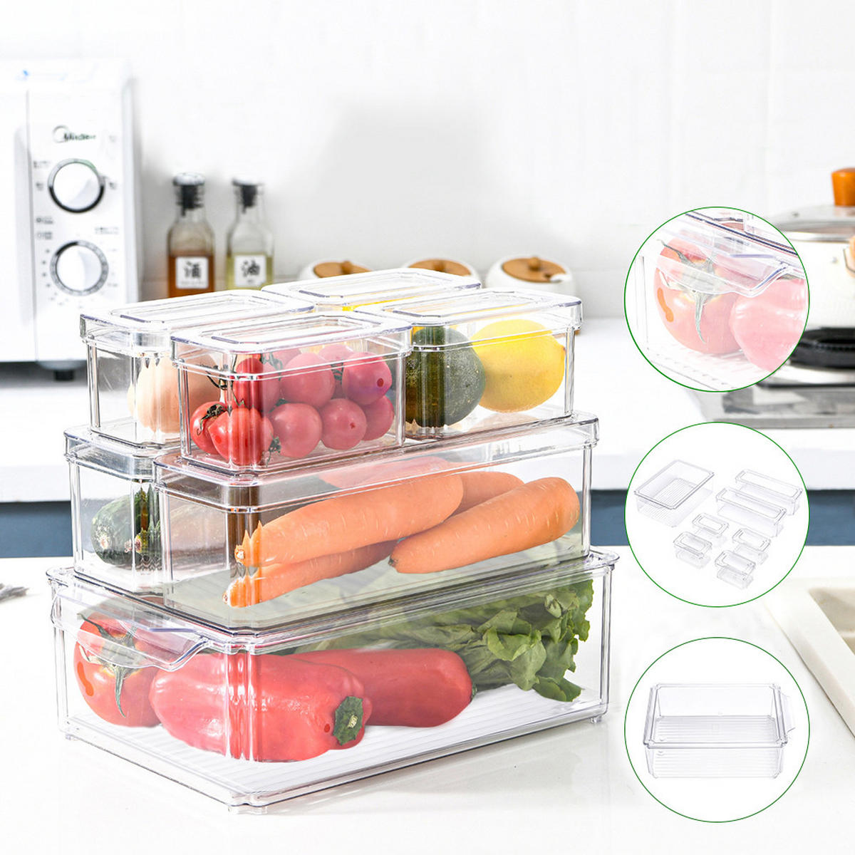 KÜHLSCHRANKBOXEN 7-TLG. mit Deckel Transparent PET - Transparent, Kunststoff (30/9.8/20cm) - Livingandhome