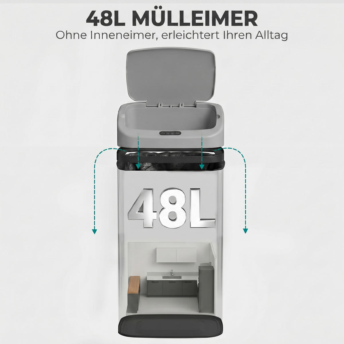 MÜLLEIMER Silberfarben 33.0/25.0/69.0 cm - Silberfarben, Kunststoff (25/69/33cm) - HOMCOM