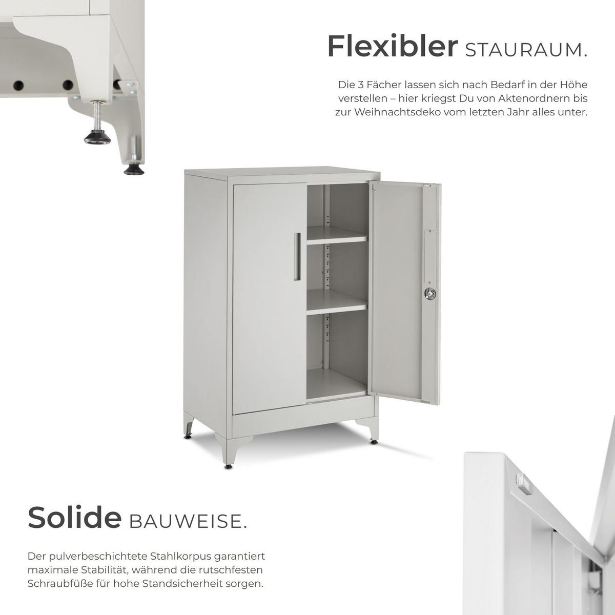 AKTENSCHRANK Blake, Kippschutz, höhenverstellbare Füße, grau - Grau, Metall (60/100/40cm) - tectake