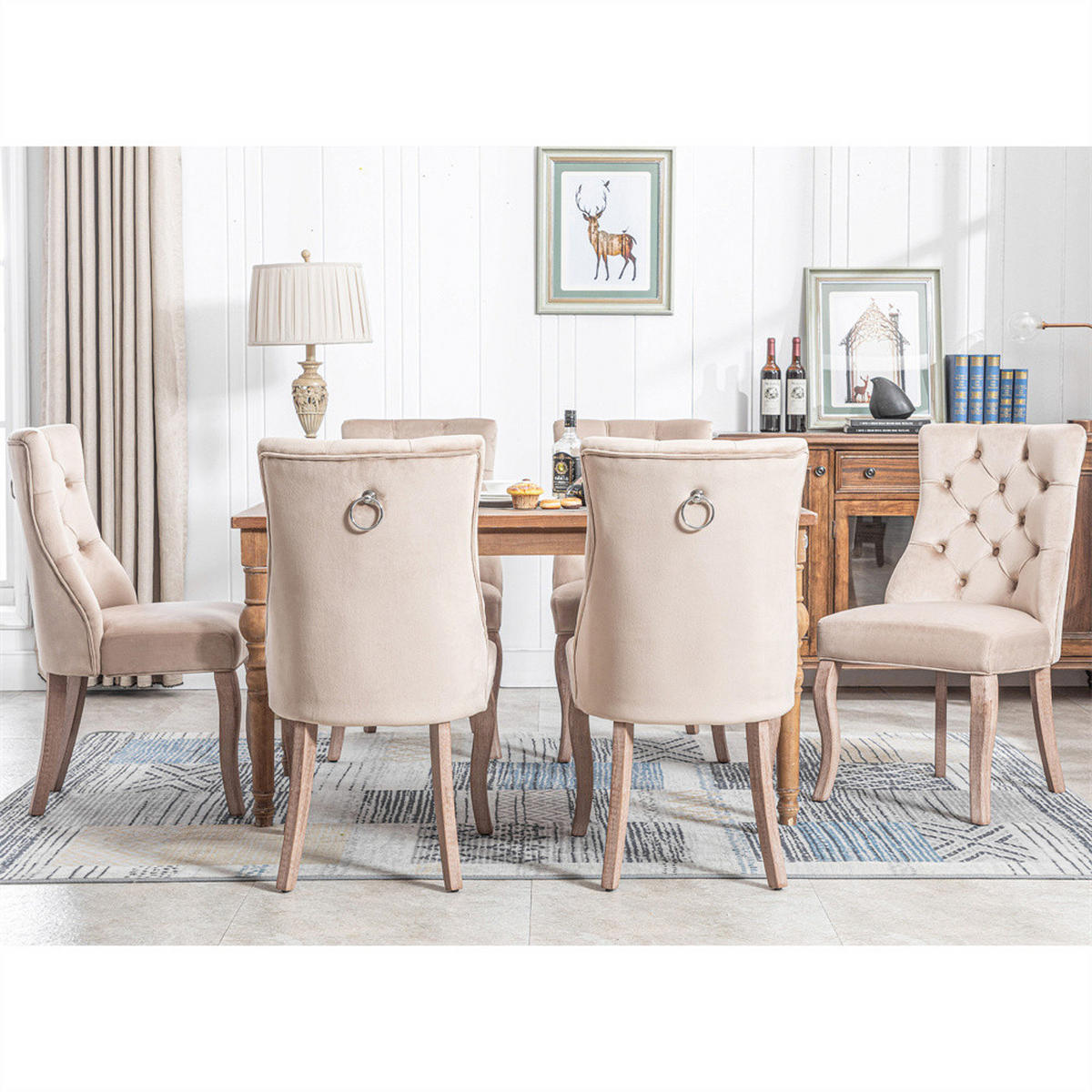 STUHL-SET 6 Stück in Beige Samt - Beige, Holz/Fell (47/97/51cm) - KOMHTOM