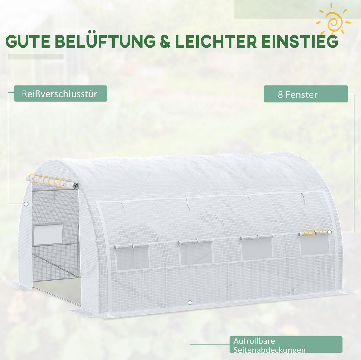 GEWÄCHSHAUS 397/300/200 cm Weiß aus Stahl mit 8 Fenstern - Weiß, Metall (300/200/397cm) - OKMYHOME