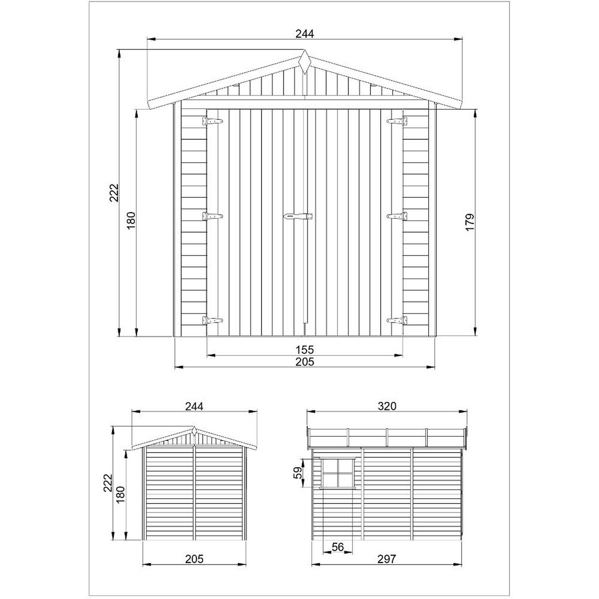 HOLZGARAGE - Abstellraum mit Fenstern- H222x244x320 cm/ 6 m² - TIMBELA M105 - Naturfarben, Holz (205/180/297cm) - Timbela