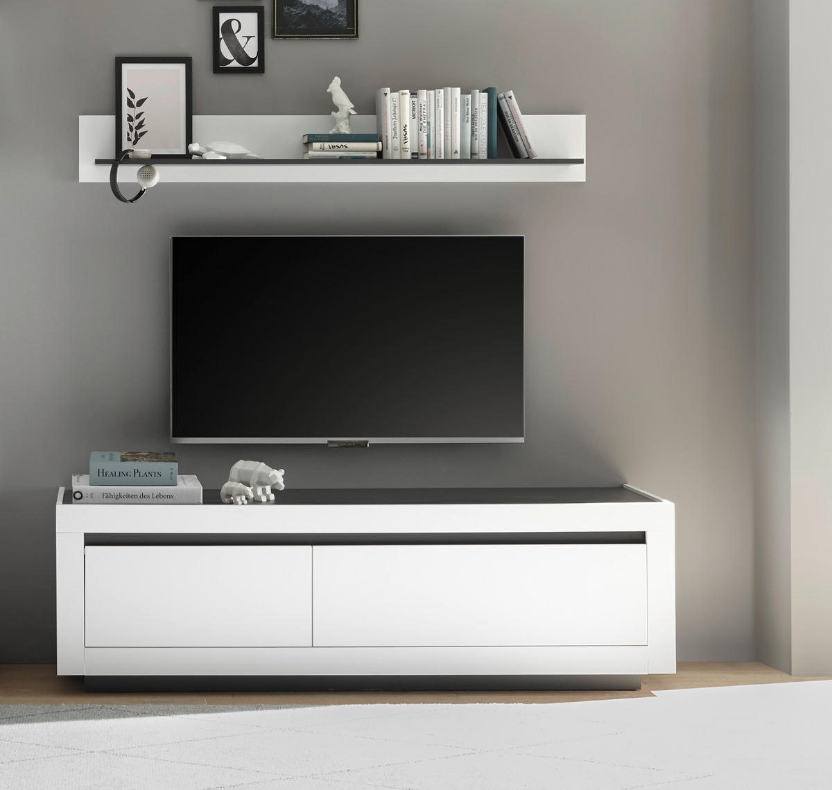 TV-LOWBOARD weiß, anthrazit, TV Unterteil 180 x 56 cm - Weiß Hochglanz/Anthrazit, Holz/Holzwerkstoff (180/56/50cm) - Furn.Design