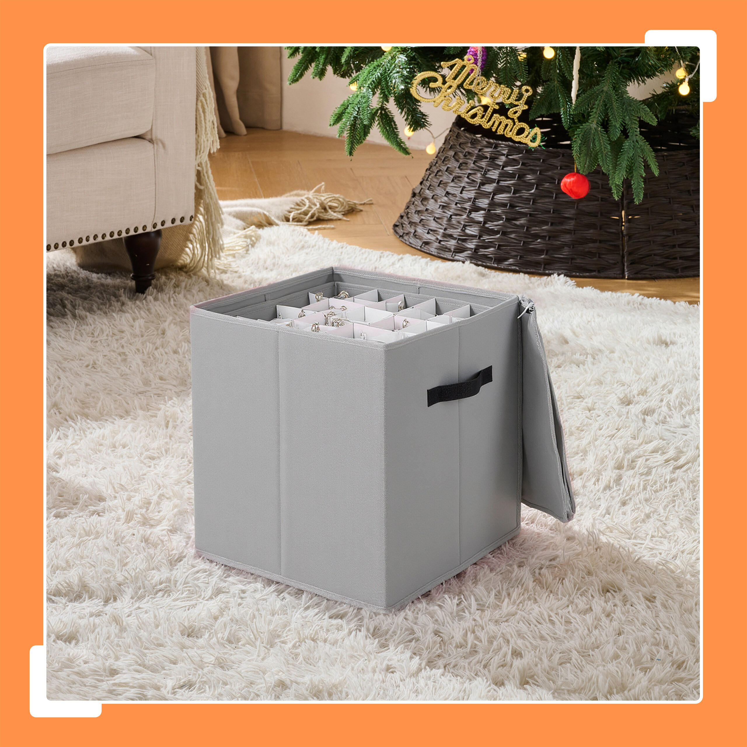 WEIHNACHTSKUGEL-AUFBEWAHRUNGSBOX - Grau, Wellpappe/Textil (36.5/40/36.5cm) - Relaxdays