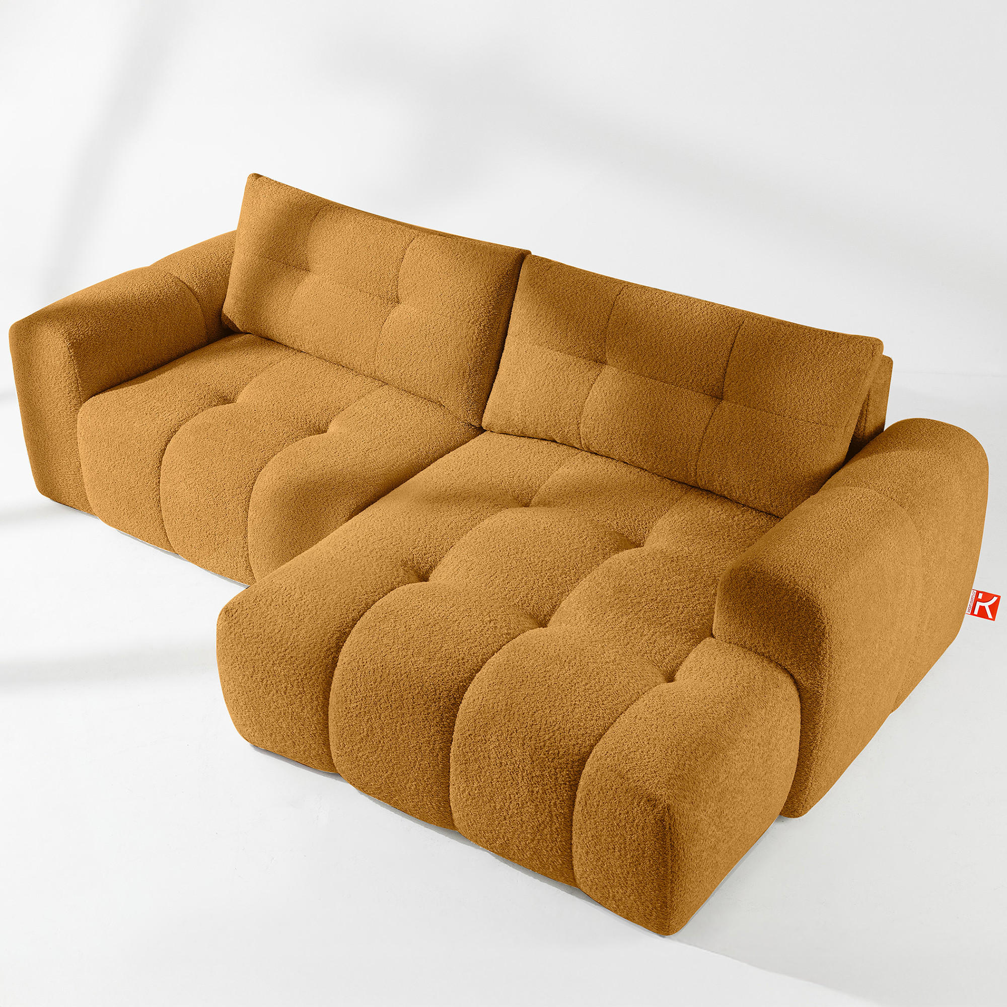 ECKSOFA RECHTS RAVIA, Bouclé, Honigfarbe - Honig, Holz/Textil (256/104cm) - KONSIMO®