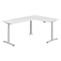 ECKSCHREIBTISCH elektrisch höhenverstellbar L-Form 240/160/74 cm in Weiß/Silberfarben - Silberfarben/Weiß, Holzwerkstoff (240/160/74cm) - bümö