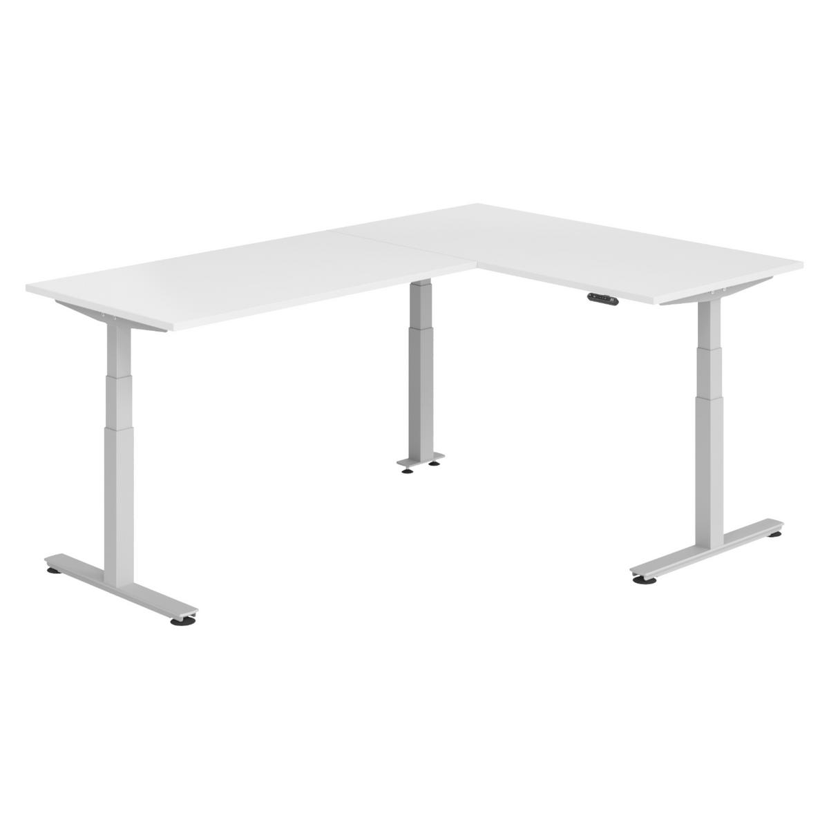 ECKSCHREIBTISCH elektrisch höhenverstellbar L-Form 240/160/74 cm in Weiß/Silberfarben - Silberfarben/Weiß, Holzwerkstoff (240/160/74cm) - bümö