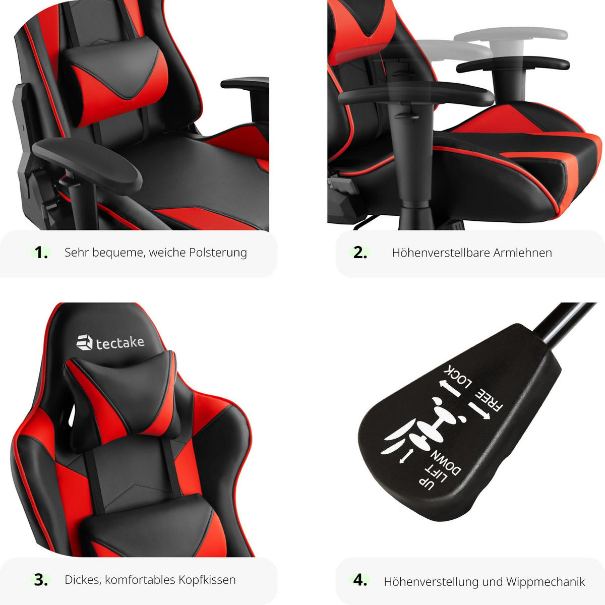 RACING-GAMINGSTUHL Twink,Belastbarkeit 120 kg,schwarz/rot - Rot/Schwarz, Textil (68/125/69cm) - tectake