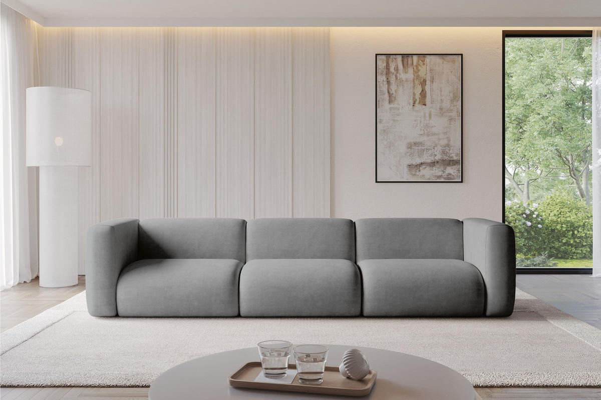 MODULÁRNÍ pohovka MIRA-S2, 3místná, 319 × 89 × 70 cm, šedá, velur - šedá/černá, kompozitní dřevo/textil (319/70/89cm) - ALTDECOR