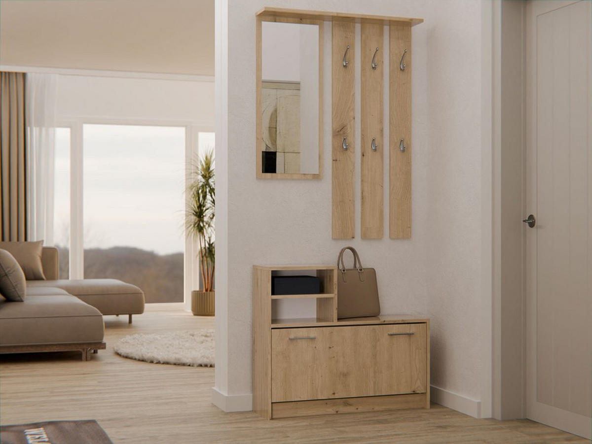 SET de mobilier pentru hol practic cu oglindă Artisan 85/180/24 - stejar Artisan, compozit lemnos (85/180/24cm) - RAUMHIRSCH FURNITURE