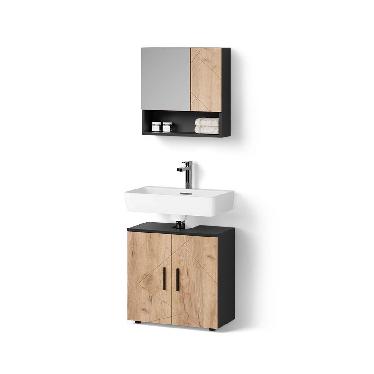 BADMÖBEL-SET Ronco Goldkraft Eiche/Anthrazit 2 Teile, Unterschrank 60 cm - Anthrazit/Eiche Wotan, Holzwerkstoff (60/59/30cm) - Livinity®