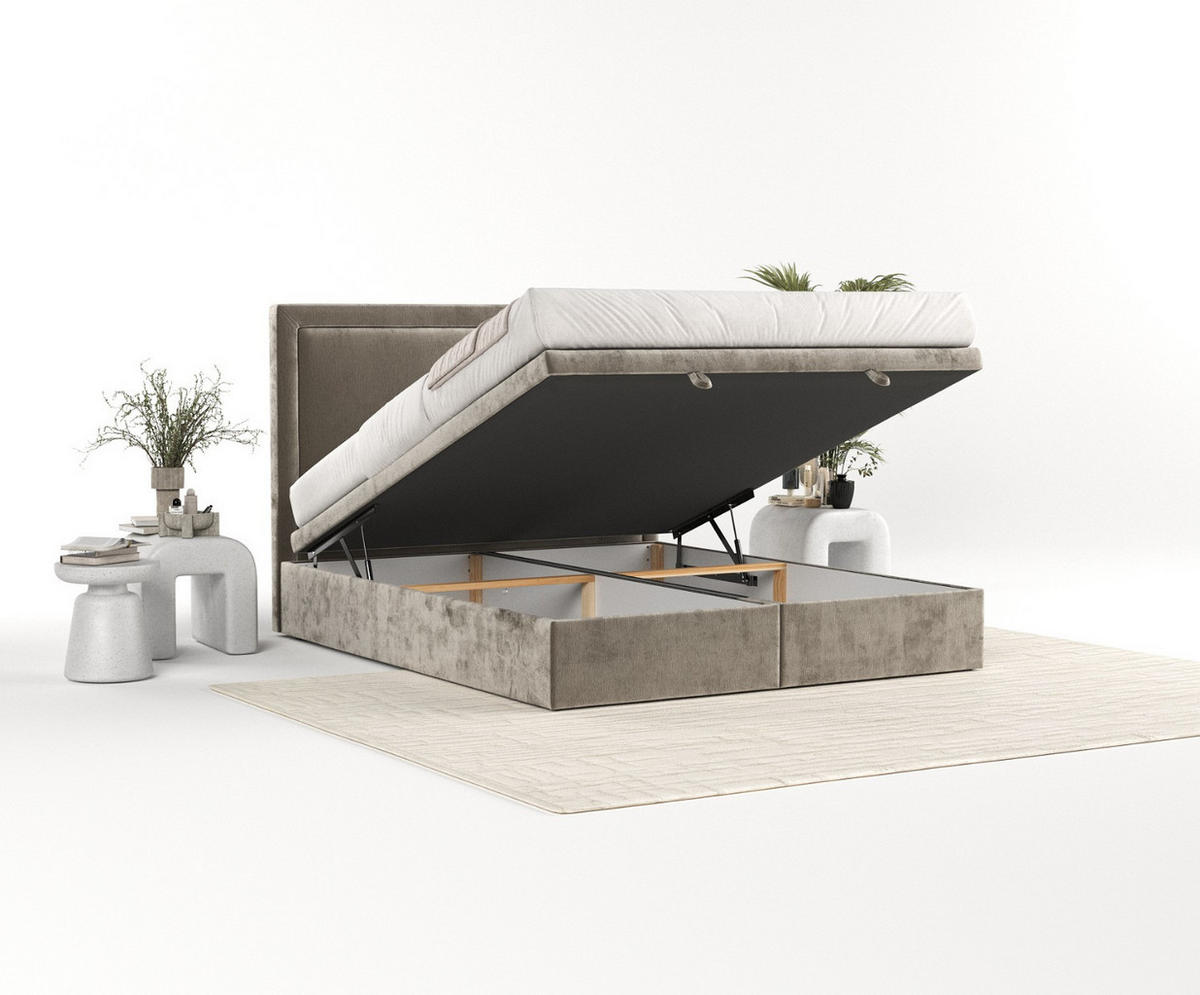 POLSTERBETT Salma mit Stauraum 120/200 cm Beige im Lotta Stoff - Beige/Schwarz, Holz/Holzwerkstoff (120/200cm) - AltaBeds