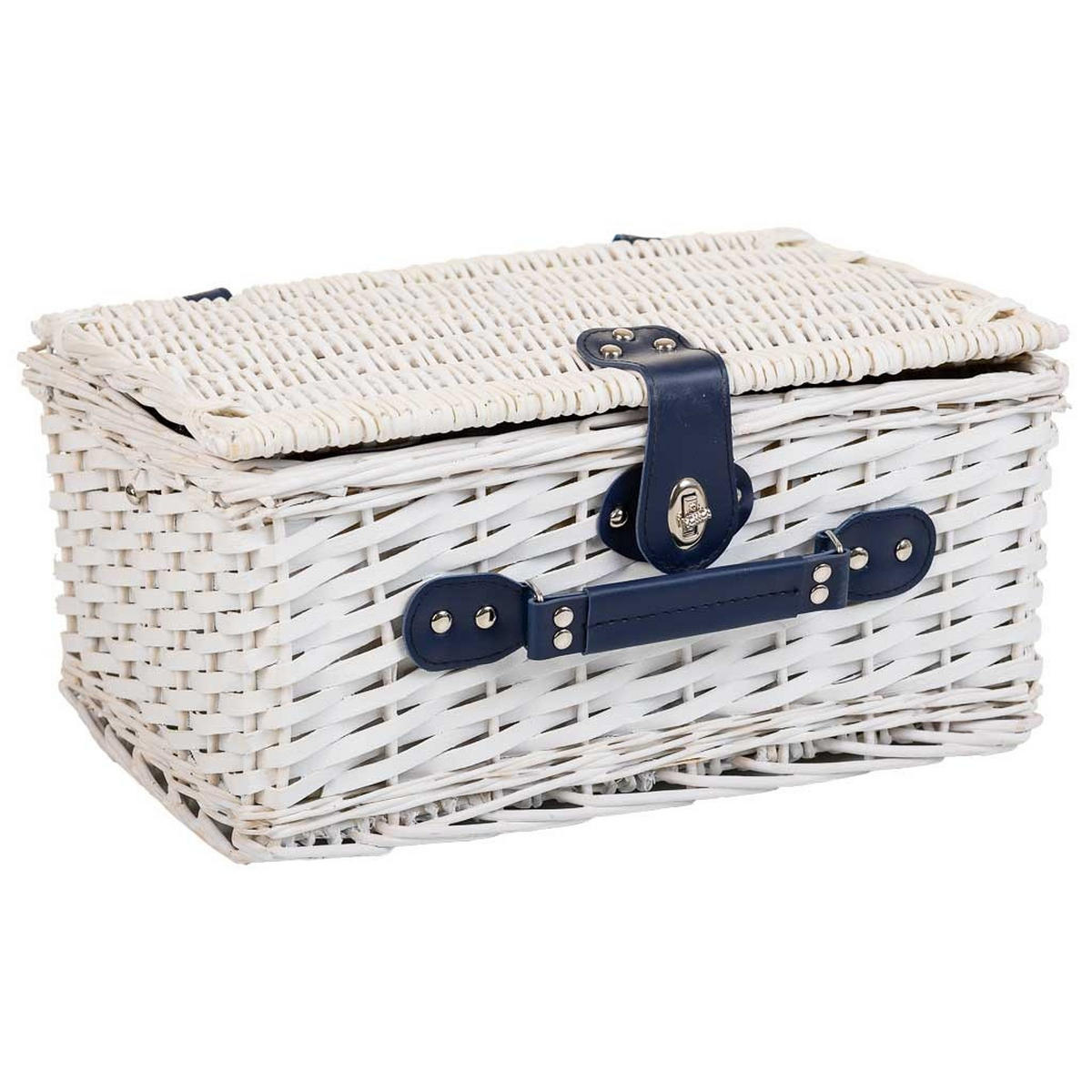 PICKNICKKORB, weiß, 40x28x19cm - Blau, Naturmaterialien (40/19/28cm) - Wanderlust
