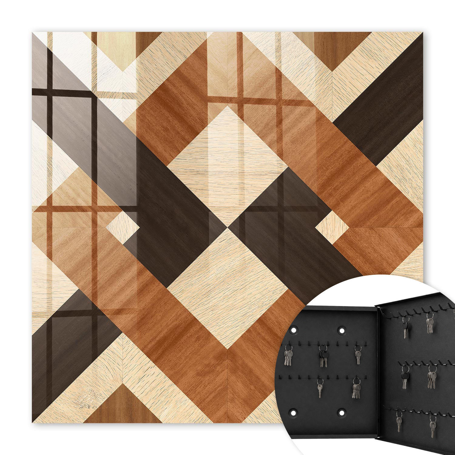 SCHLÜSSELBOX Schwarz 30x30 cm- Türöffnung nach rechts - Moderne Geometrie - Braun, Metall (30/30/5cm) - TULUP
