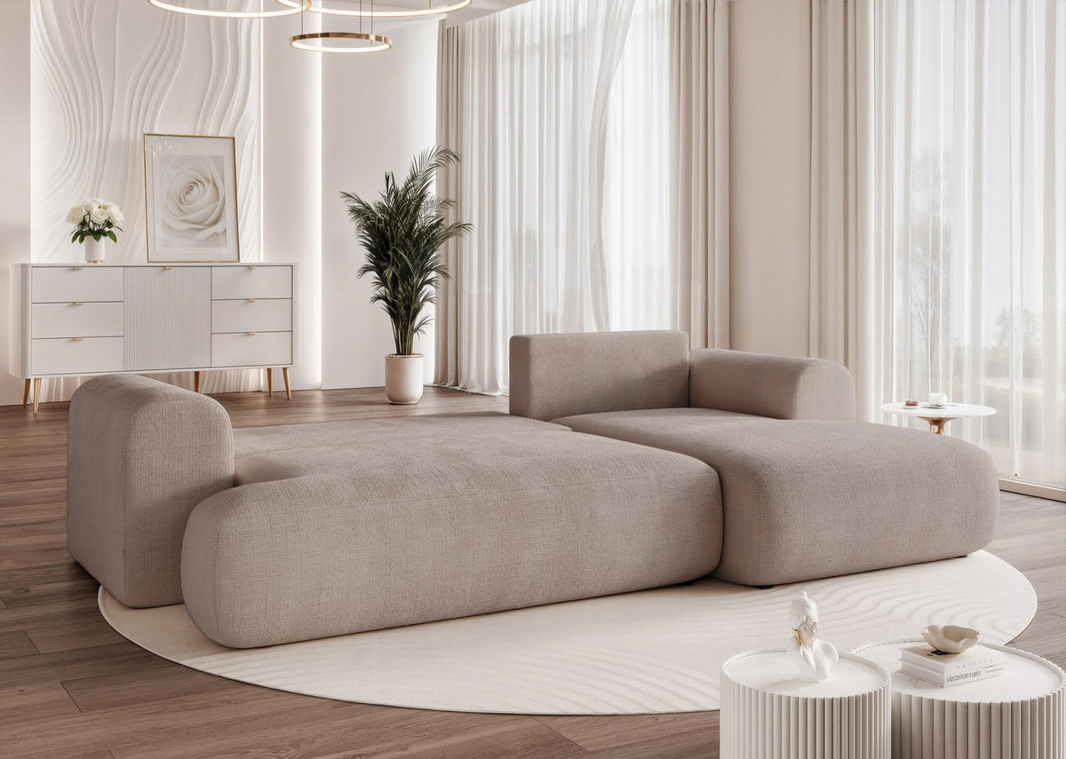 ECKSOFA BLOOM mit Schlaffunktion und Bettkasten Grau - Grau, Holzwerkstoff/Kunststoff (263/150cm) - Idohome