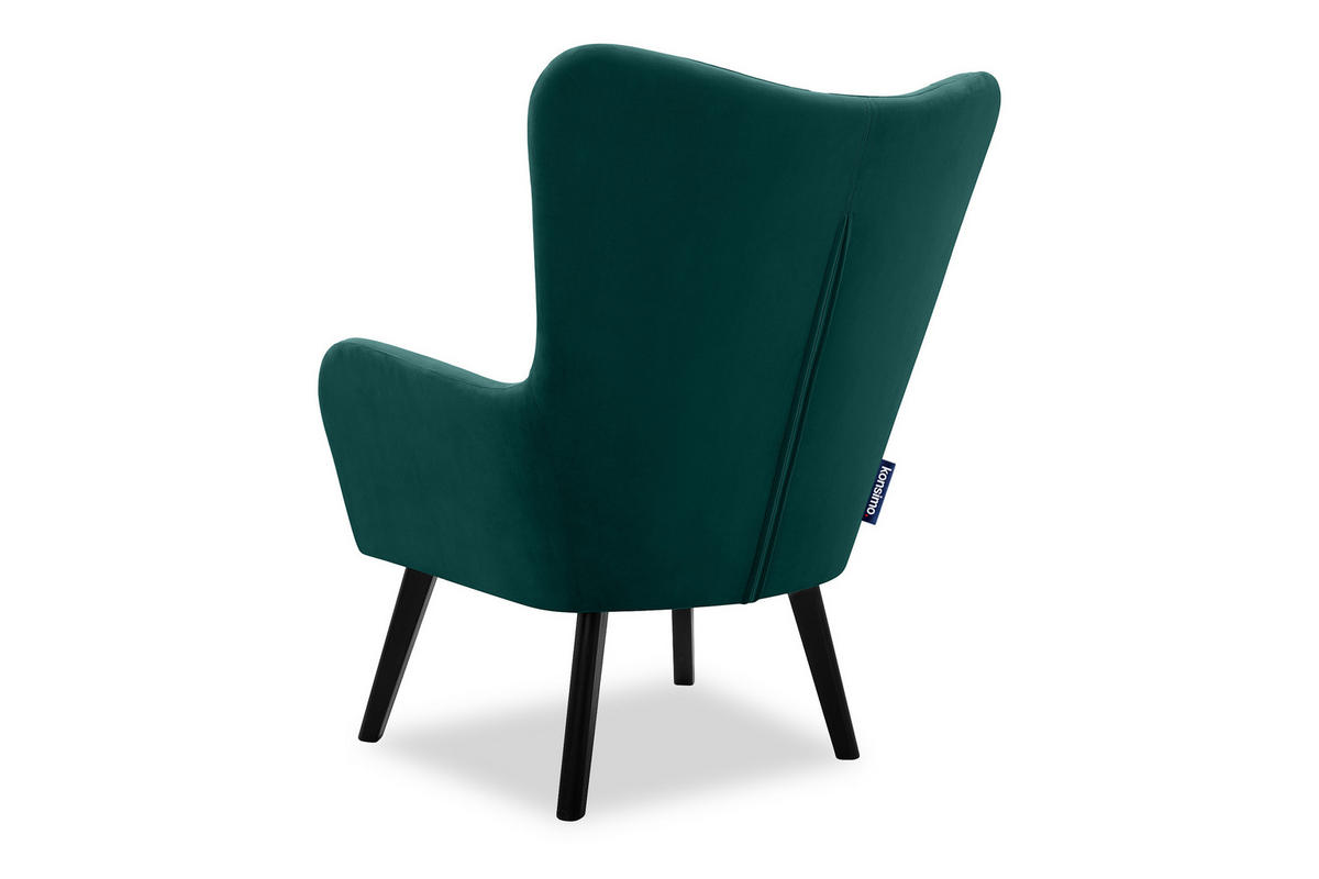 OHRENSESSEL GADI Velourstoff, Blaugrün - Blau/Schwarz, Holz/Textil (76/100/78cm) - KONSIMO®
