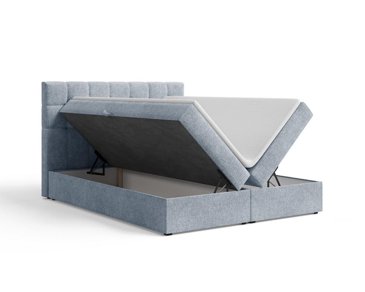 BOXBETT - Bett 05 OSLO - Aragon - 140x200 cm - mit Bettkasten und Komfort-Topper - Blau, Holz (140/200cm) - ROYAL24_MARKT