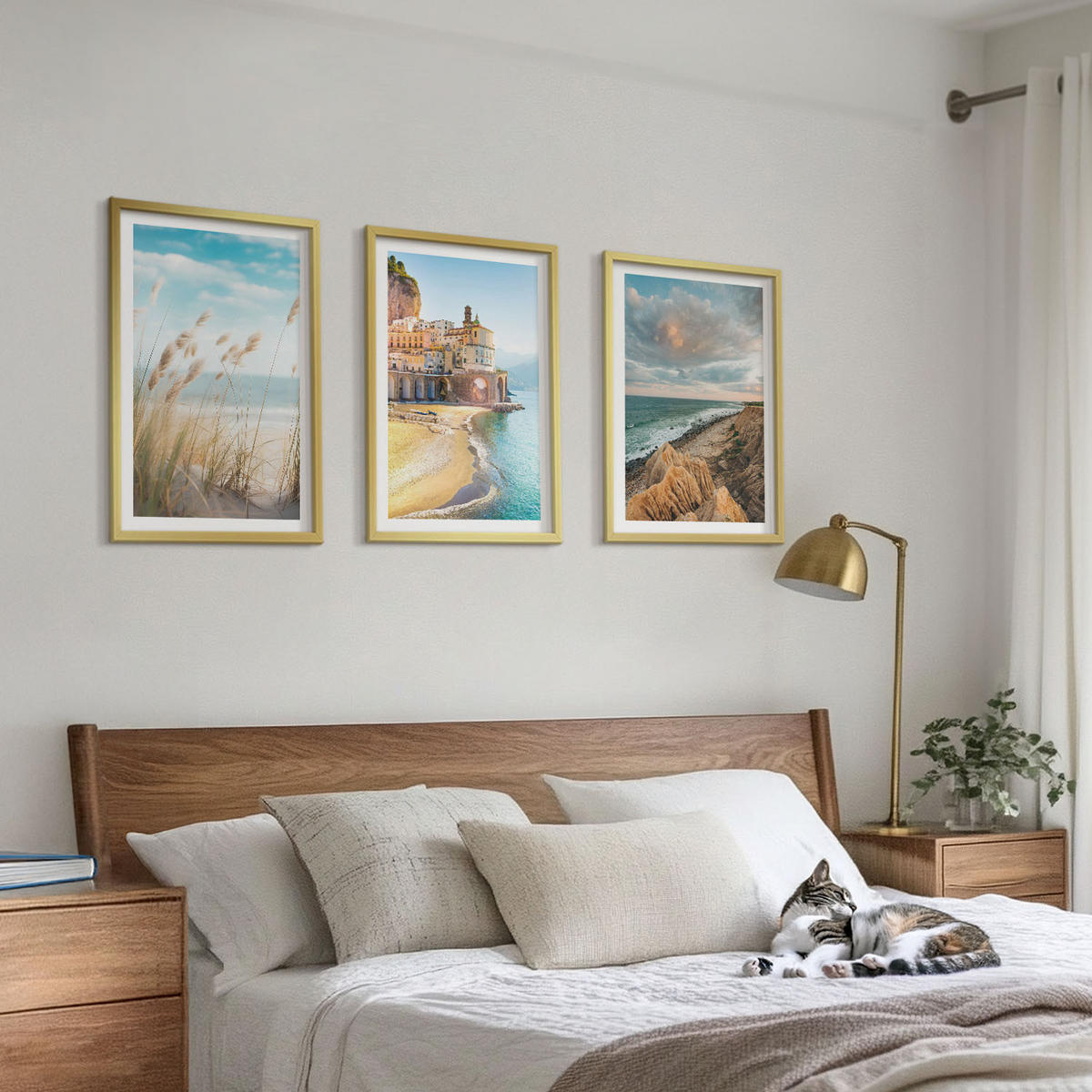 BILDER SET 3er Set - 40x60 cm Goldrahmen - Landschaften Strand Klippen Stadt - Goldfarben, Kunststoff (40/60cm) - TULUP