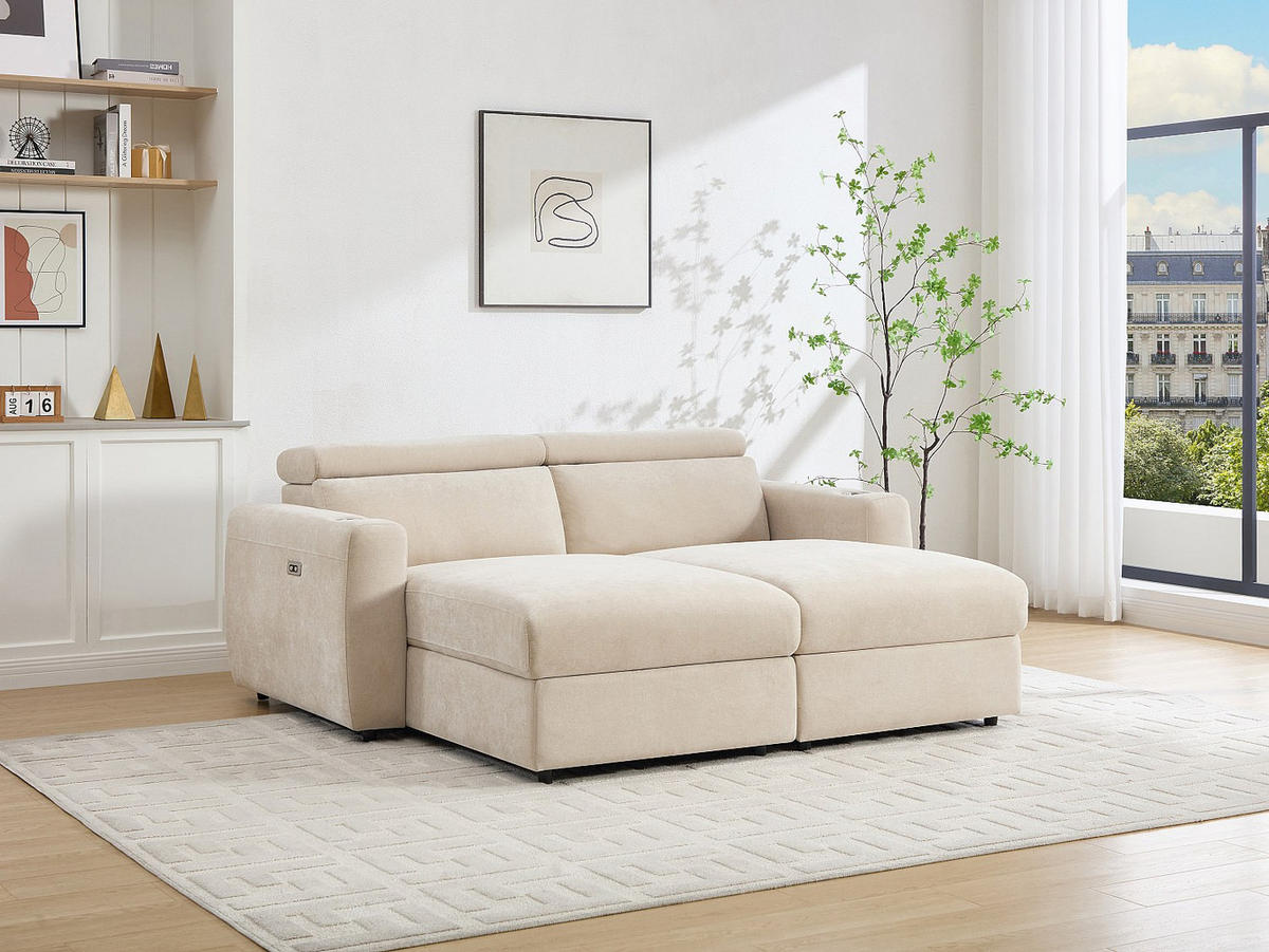 3-SITZER Sofa mit elektrischer Relaxfunktion und tiefer Sitzfläche aus beigem Stoff - BERALDA - Beige, Textil (196/78/175cm) - Vente-Unique