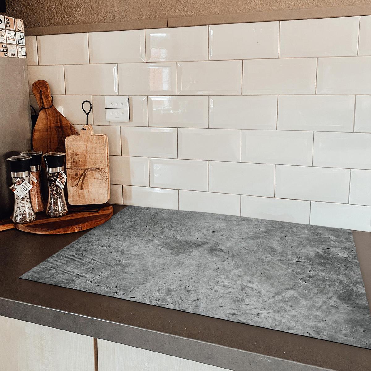 HERDABDECKPLATTE Beton - Schiefer - Grau -Betonstruktur Ceranfeldabdeckung 78x52 cm - Grau, Kunststoff (78/52/0.2cm) - MuchoWow