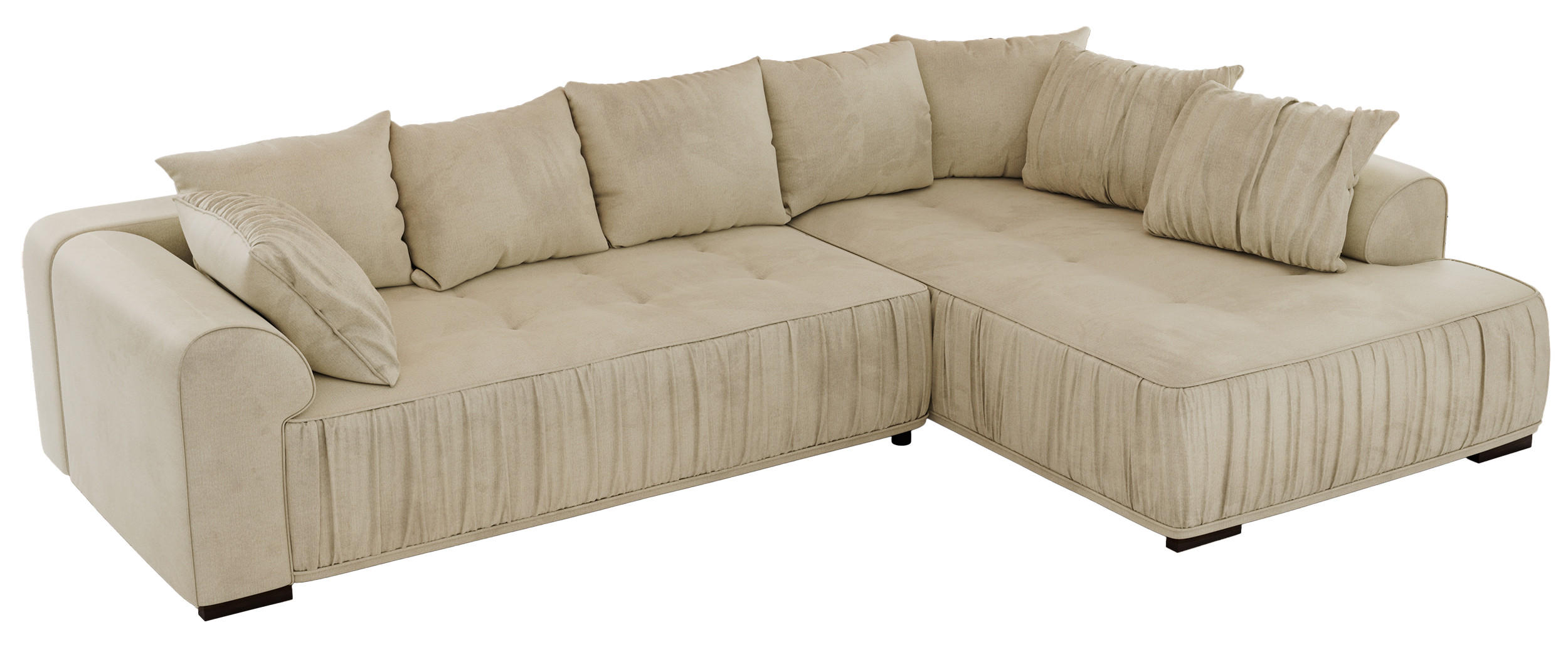 ECKSOFA ORTA Beige Velvet - Rechts - Beige/Schwarz, Textil (200/325cm) - MKS