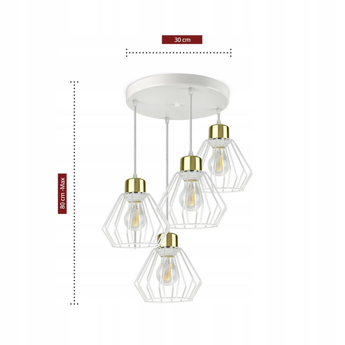 PENDELLEUCHTE LOFT - Goldfarben/Weiß, Metall (30/30/80cm) - kiki design