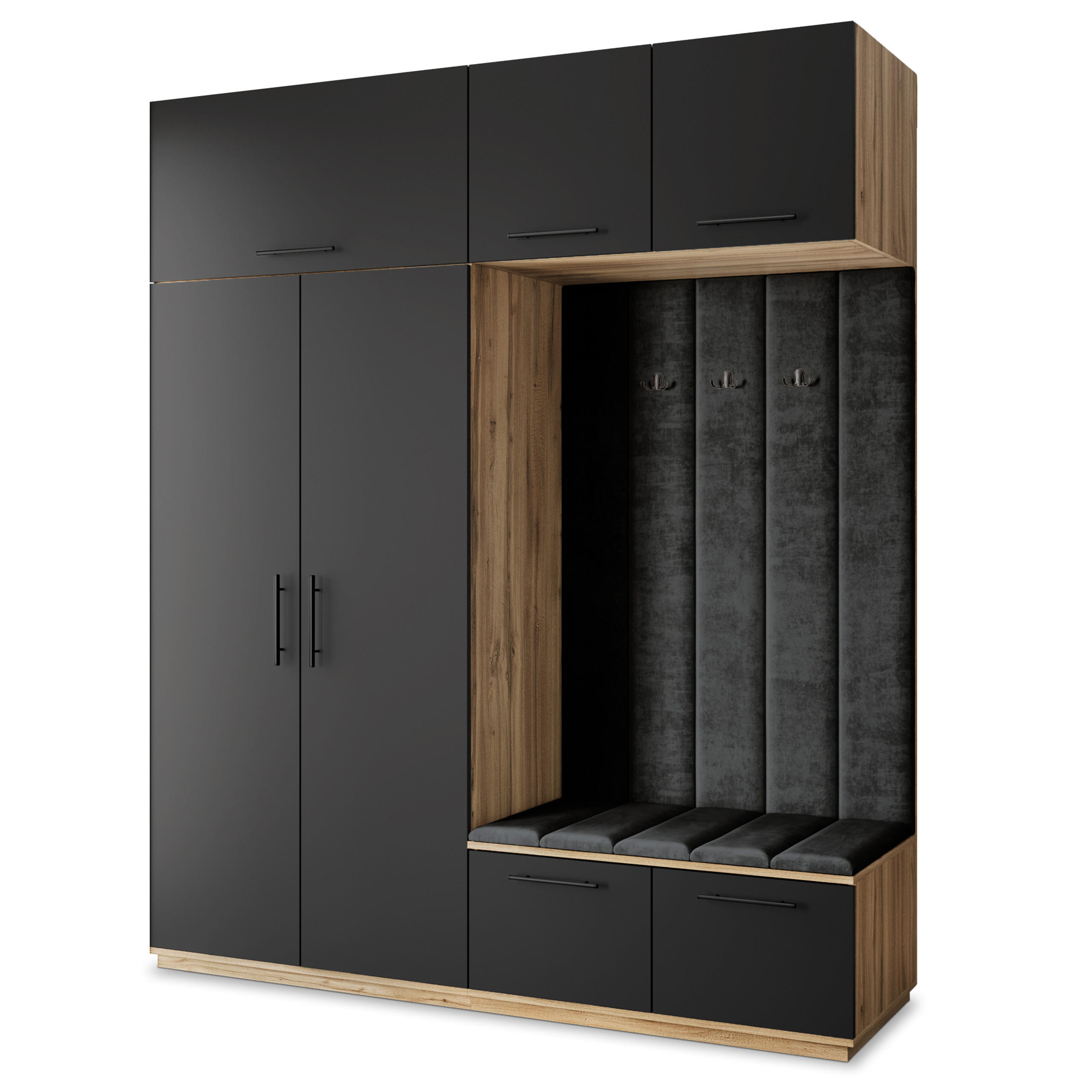 Masseno Garderobenschrank Eiche Wotan, Schwarz, Schwarz 200x240x60 cm