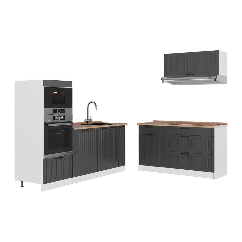 KUCHYNĚ Fame-Line, Tmavě šedá/Bílá, 340 cm, PD Dub - bílá/tmavě šedá, kompozitní dřevo (340/153.6/60cm) - Vicco
