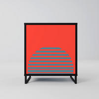SIDEBOARD RISING GEOMETRY STARS, Schwarz, 57,5x42x67,5 cm, Schwarze Metall-Rahmenfüße - Multicolor/Schwarz, Holzwerkstoff/Metall (57.5/67.5/42cm) - SpaceRebels