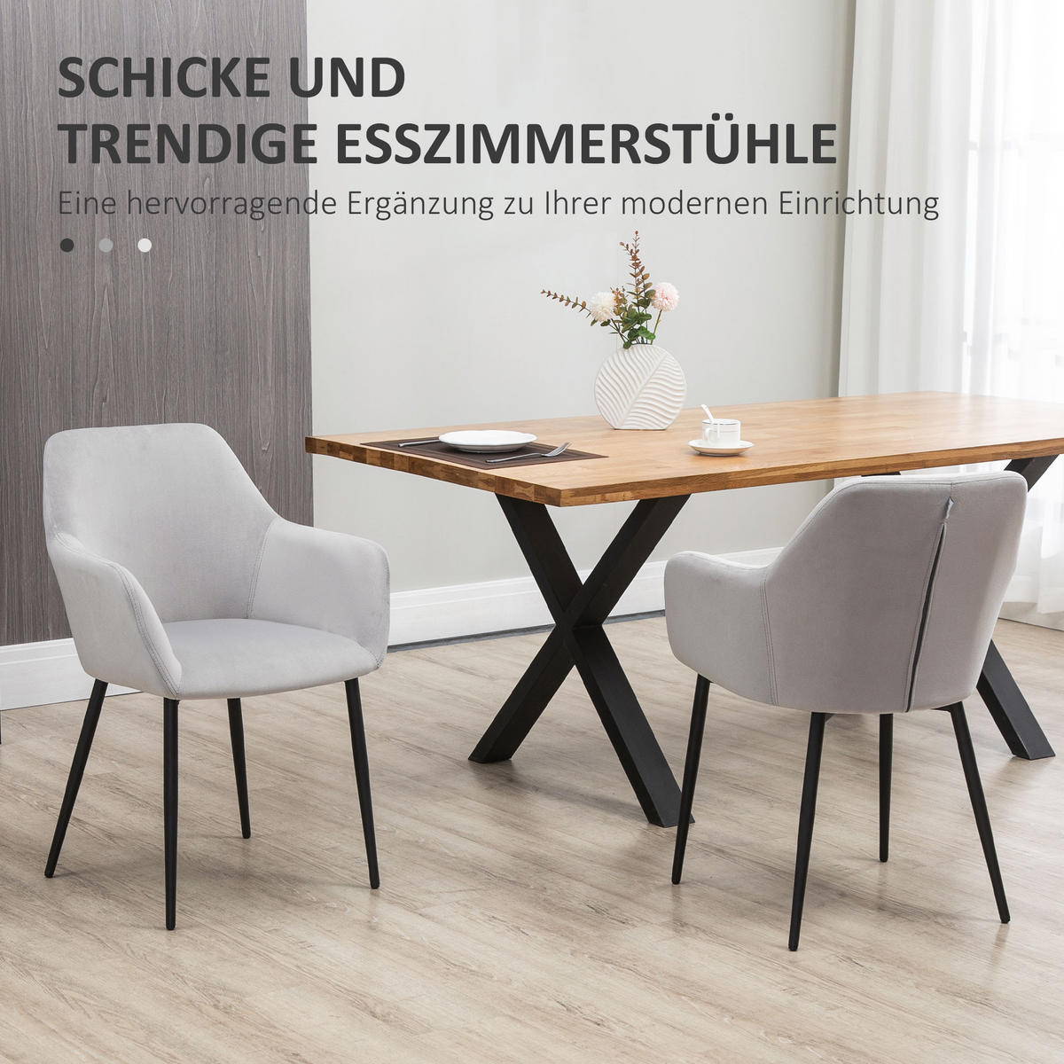 ESSZIMMERSTÜHLE, Samt, Stahl - Hellgrau, Textil (57/80/54cm) - HOMCOM