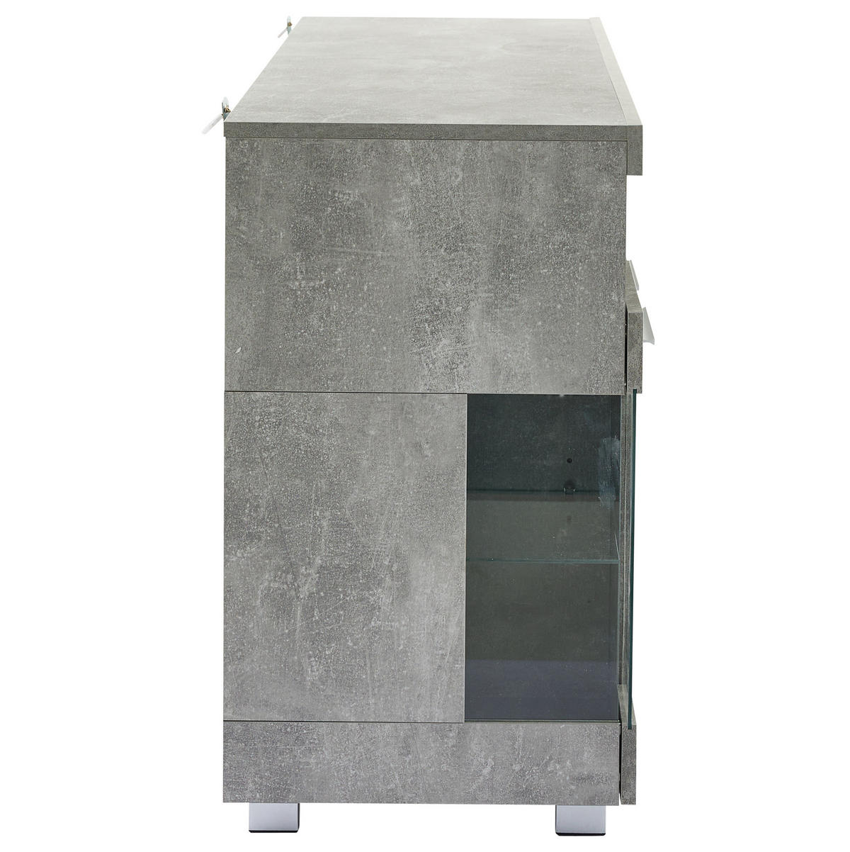 KOMODA z MDF 140x40x70 cm cementově šedá s LED osvětlením a dvířky z tvrzeného skla - šedá, kompozitní dřevo (140/70/40cm) - Modfu