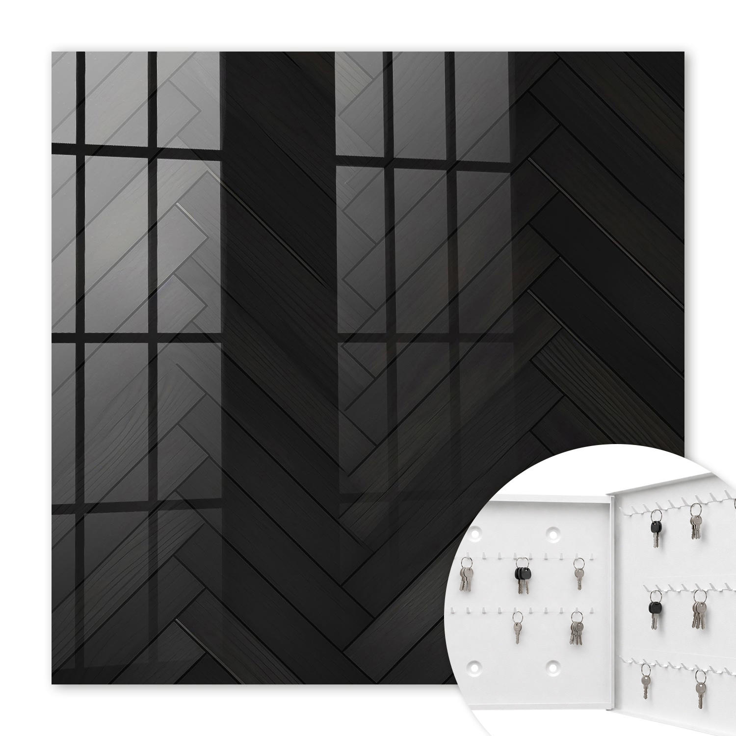 SCHLÜSSELBOX Weiß 30x30 cm – Türöffnung nach rechts - Dunkle Eleganz - Schwarz, Metall (30/30/5cm) - TULUP