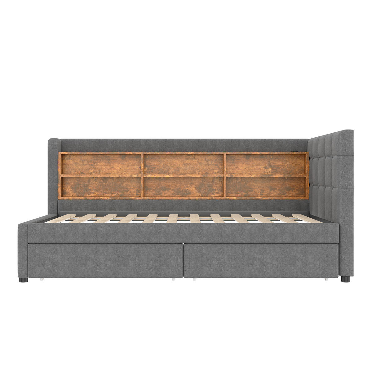 POLSTERBETT 90/200 cm grau mit 2 Schubladen und USB-Anschlüssen - Grau, Textil (90/200cm) - OKWISH