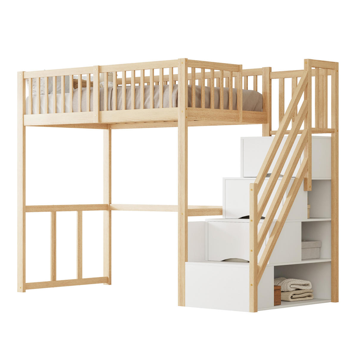 HOCHBETT 90/200 cm in Natur mit Aufbewahrungstreppe - Naturfarben, Holz/Holzwerkstoff (90/200cm) - CHICFURN