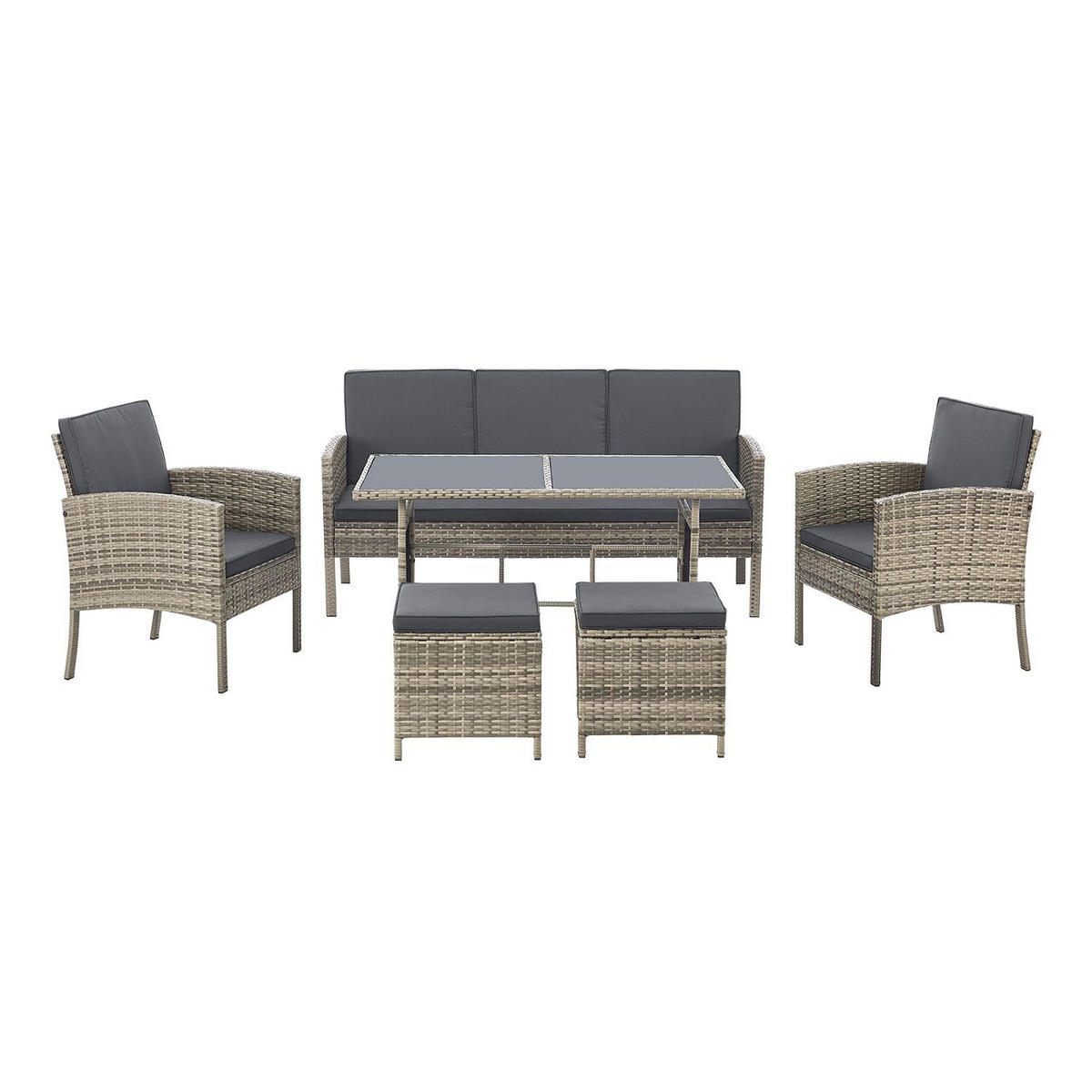 SITZGRUPPE Turin dunkelgrau Polyrattan inkl. Abdeckung - Grau, Kunststoff - Juskys