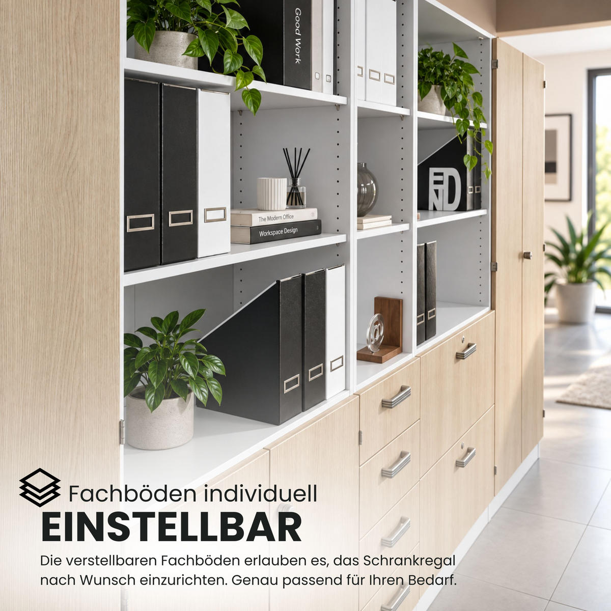 AKTENSCHRANK breit - 5 Ordnerhöhen 42/100/200,4 cm in Nussbaumfarben/Silberfarben - Silberfarben/Nussbaumfarben, Holzwerkstoff (100/200.4/42cm) - bümö