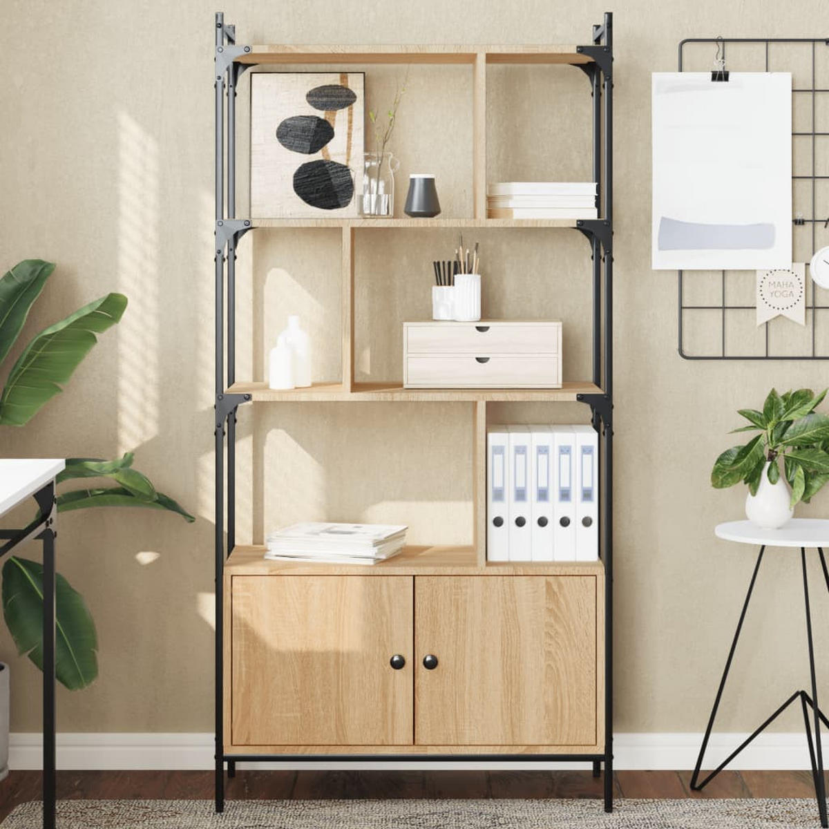 BÜCHERREGAL mit 3 Ebenen, kleinem Schrank 76,5/30/154,5 cm aus Holzwerkstoff Sonoma-Eiche Dekor - Sonoma Eiche, Holz (76.5/154.5/30cm) - vidaXL