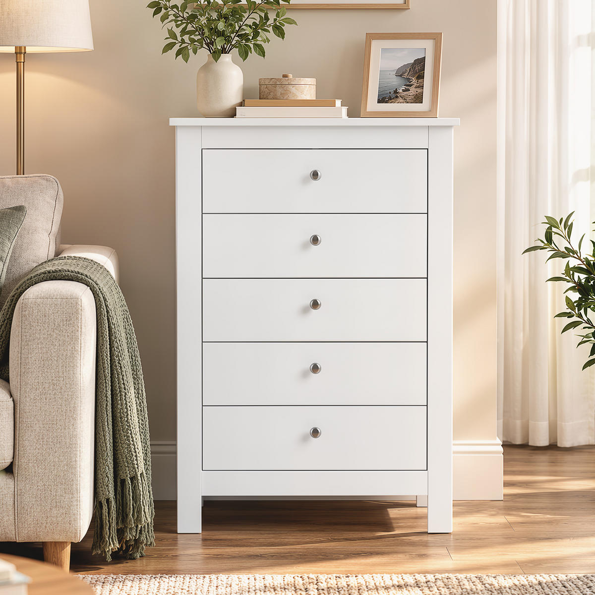 KOMMODE MDF Weiß - Weiß/Nickelfarben, Holzwerkstoff/Kunststoff (39.5/95.3/60cm) - HOMCOM