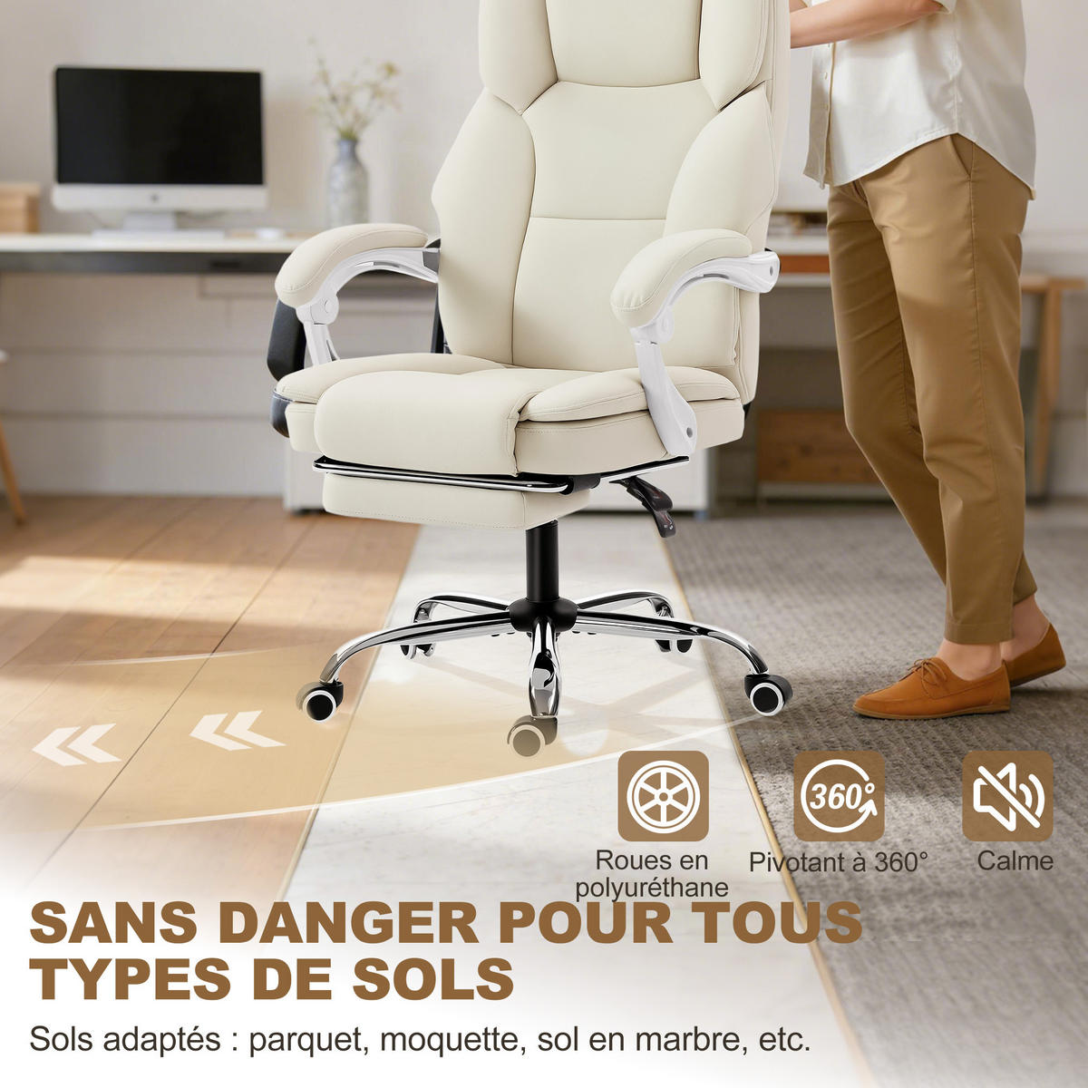 CHEFSESSEL DE-11828 mit 155° Neigung & Fußstütze Beige - Beige, Metall (64/120/73cm) - ComfortXL