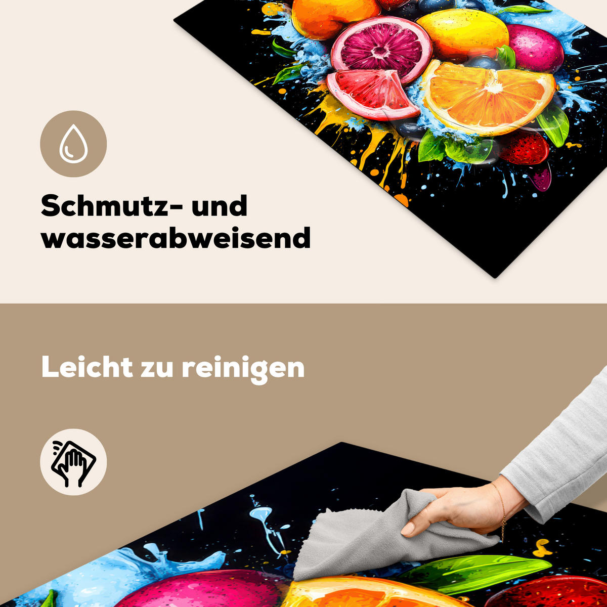 HERDABDECKPLATTE Obst - Graffiti - Bunt - Orange - Erdbeere - Abstrakt 85x52 cm - Orange, Kunststoff (85/52/0.2cm) - MuchoWow