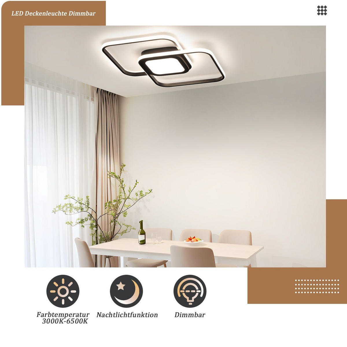 LED-DECKENLEUCHTE Carl 38.8/38.8/4.7 cm - Schwarz, Metall (38.8/38.8/4.7cm) - Nettlife