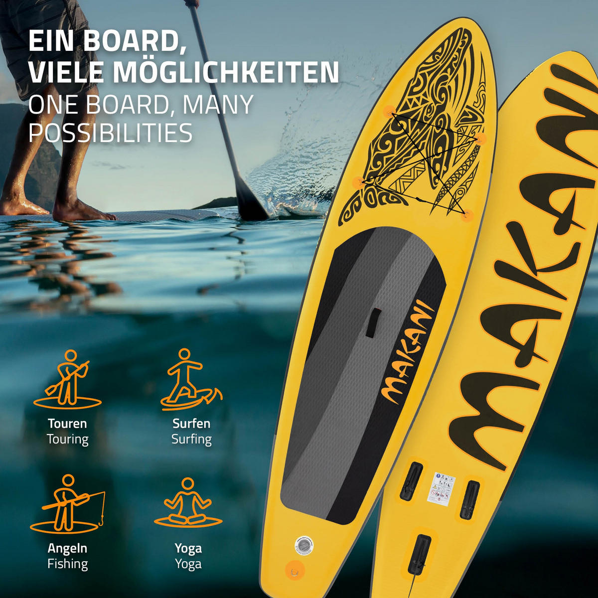 STAND UP PADDLE BOARD Makani Gelb - Gelb, Kunststoff (320/80/15cm) - ECD-Germany